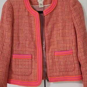 J Crew Tailored Fit Blazer Neon/zipper + piped pockets - tweed/boucle - size 4